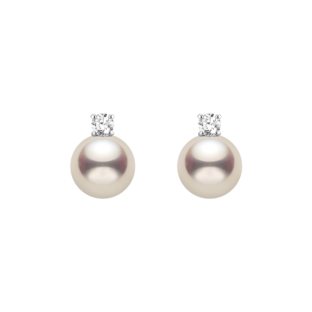 Premier Akoya Pearl 18K Gold 4 - Prong Diamond Stud Earrings - HELAS Jewelry