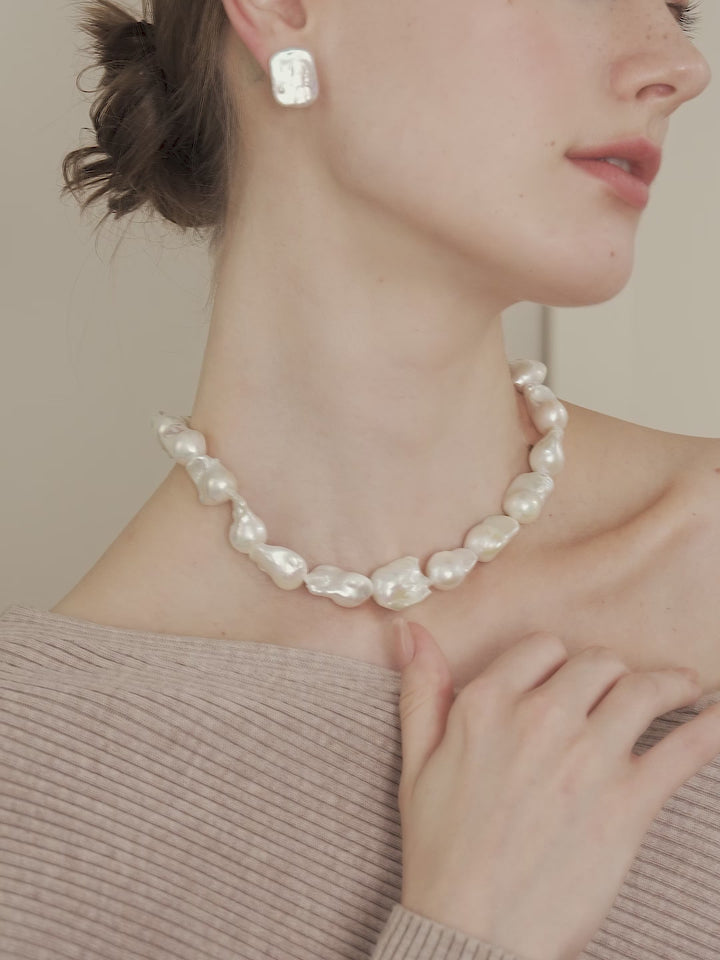 Aurora Freshwater Baroque Pearl 925 Silver Empress Strand Necklace