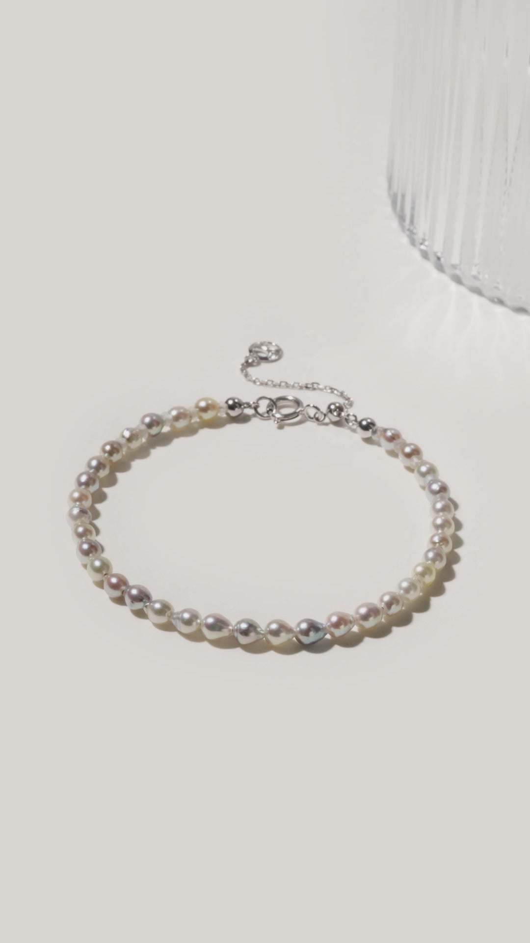 Baroque Silver Blue Akoya Pearl 18K Gold Tide Strand Bracelet