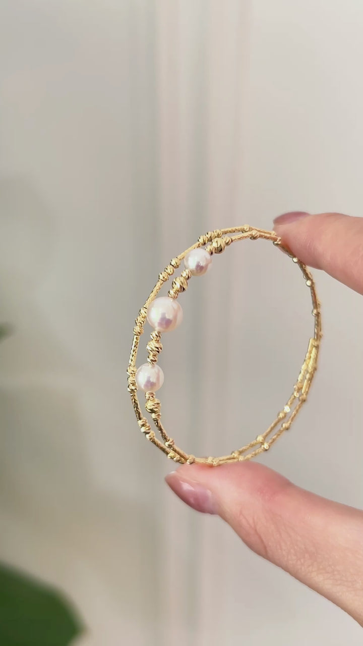 Akoya 18K Gold Double-layer Elastic Wristband Bracelet