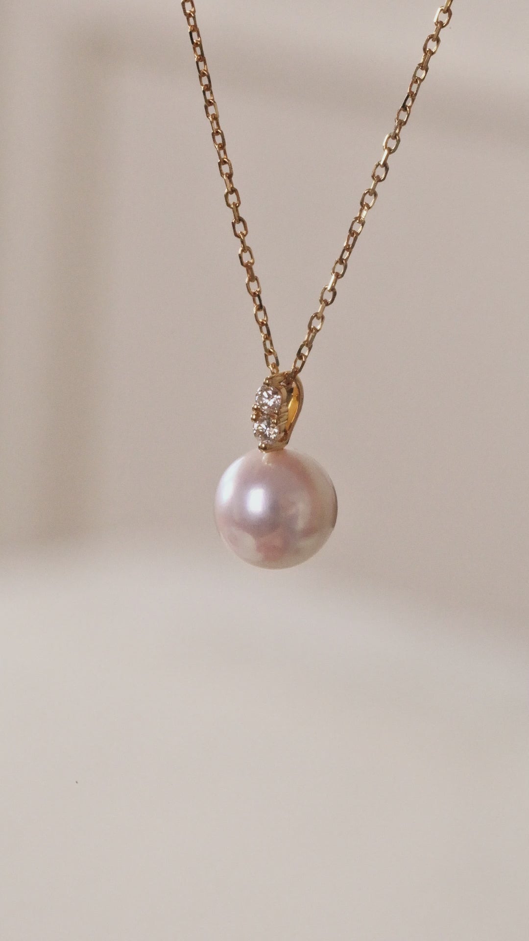 Akoya Pearl 18K Yellow Gold Twin Diamond Necklace