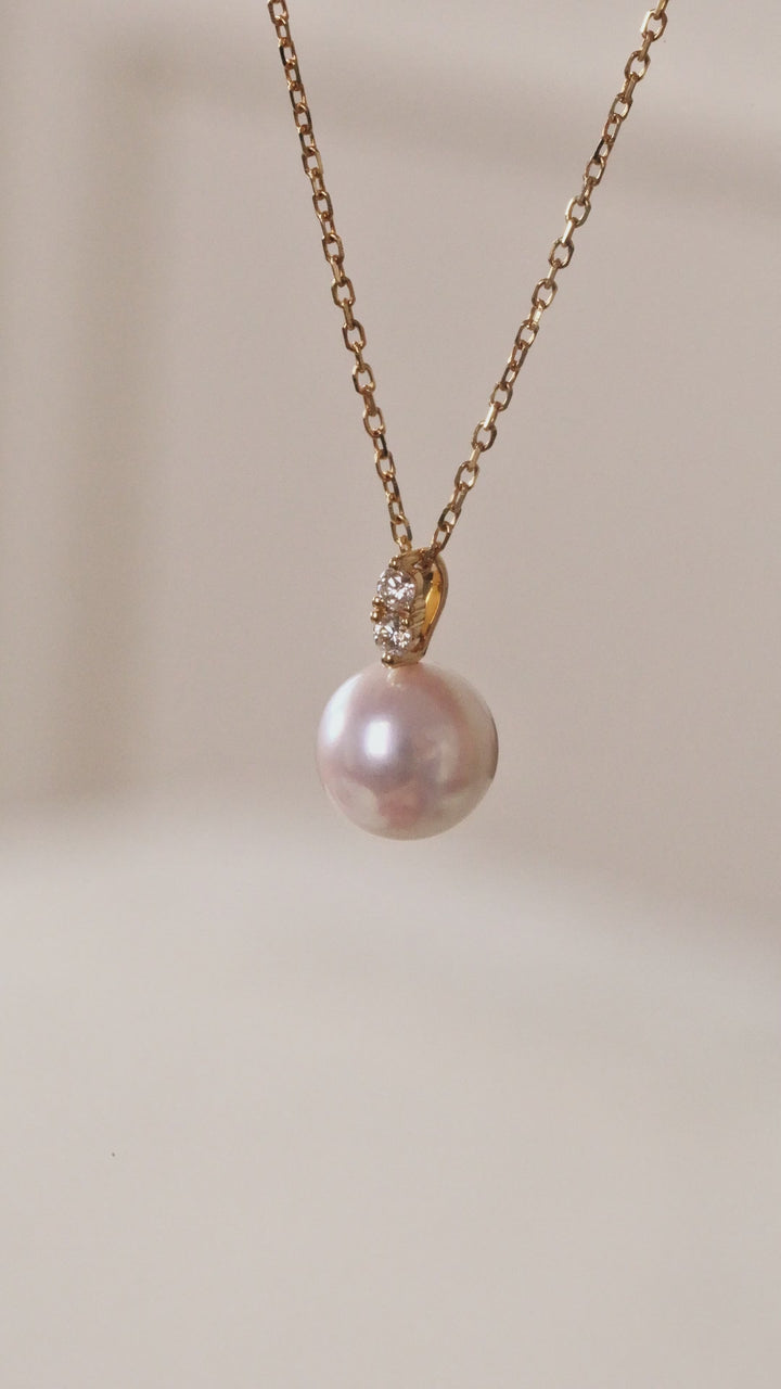 Akoya Pearl 18K Yellow Gold Twin Diamond Necklace