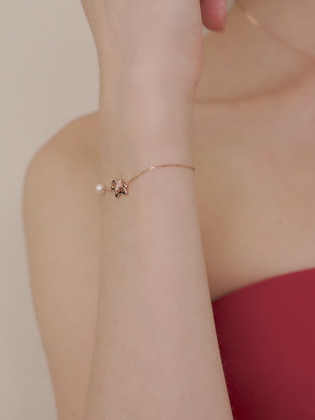 Freshwater Pearl 9K Rose Gold Lab-Grown Diamonds Lucky Flying Horse Bracelet