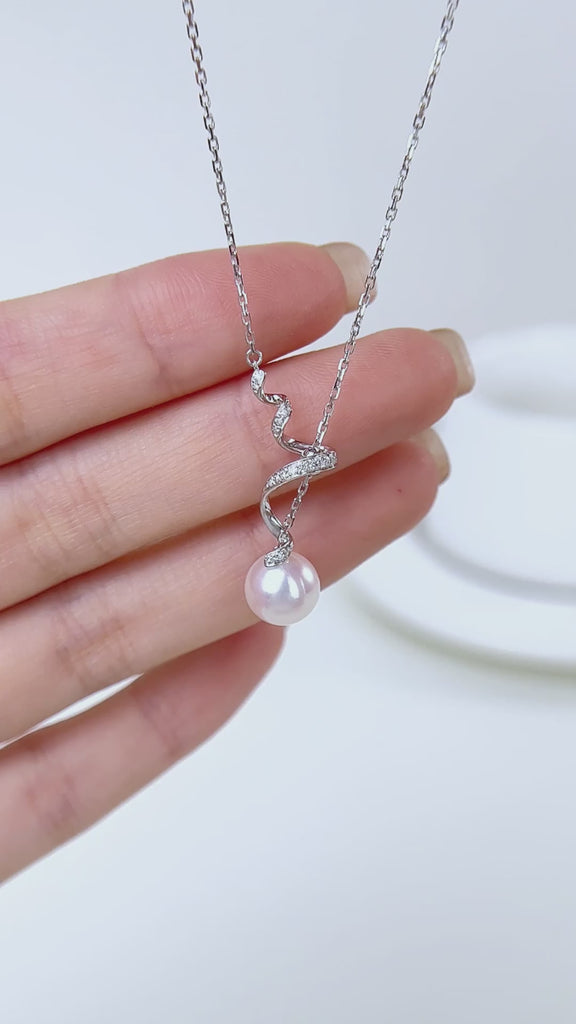 Freshwater Pearl 925 Sterling Silver Diamond Y-shaped Lariat Necklace