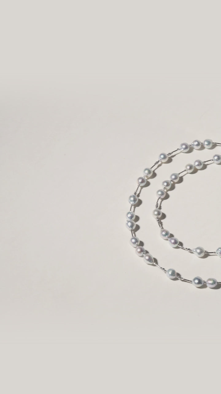 Silver Blue Baroque Pearl 18K Gold Sparkling Long Station Necklace