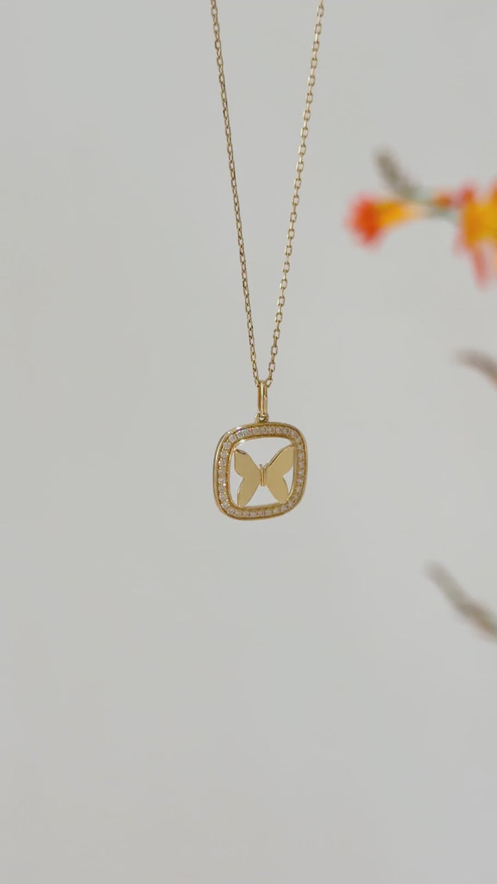 18K Gold Diamond Butterfly Shot Pendant Necklace