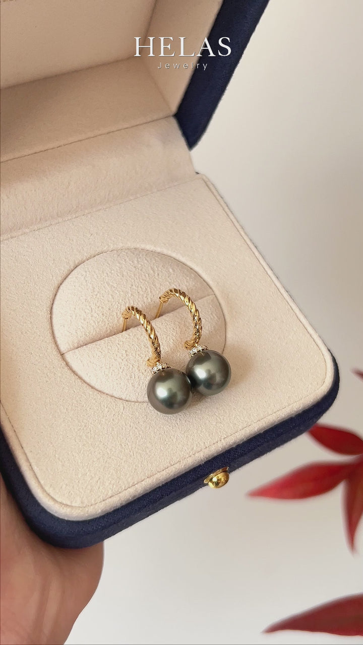 Tahitian 18K Gold Twine Texture Diamond Earrings