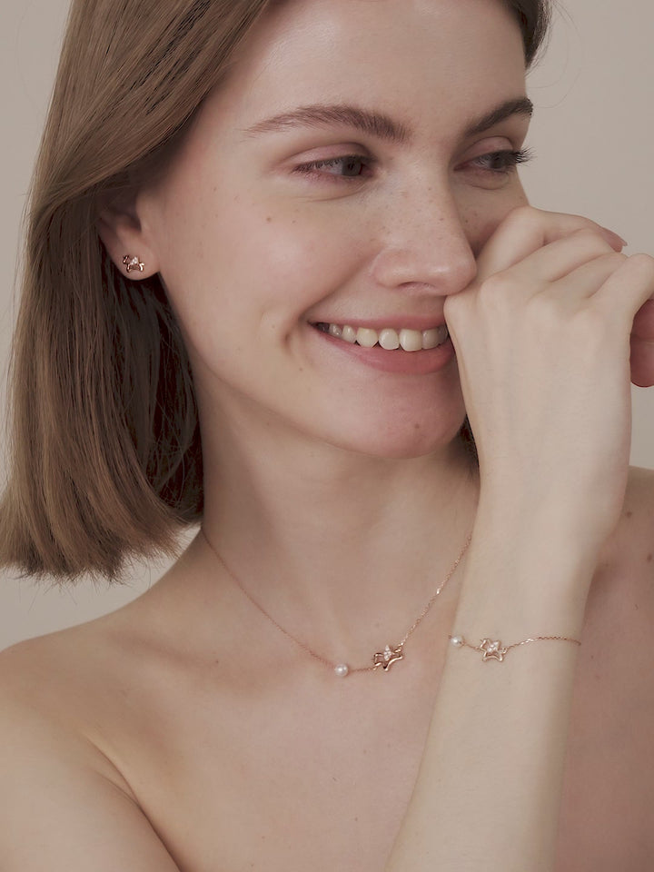 Freshwater Pearl 9K Rose Gold Lab-Grown Diamonds Lucky Flying Horse Necklace