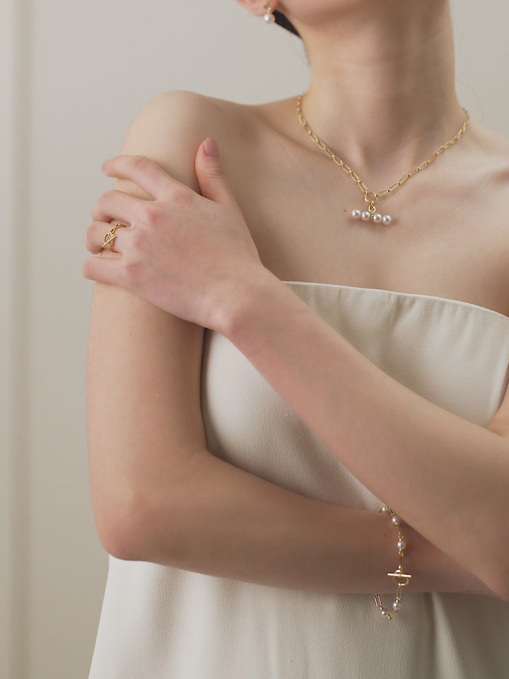 Akoya Pearl 18K Gold Diamond Harmonia Knot Chain Bracelet