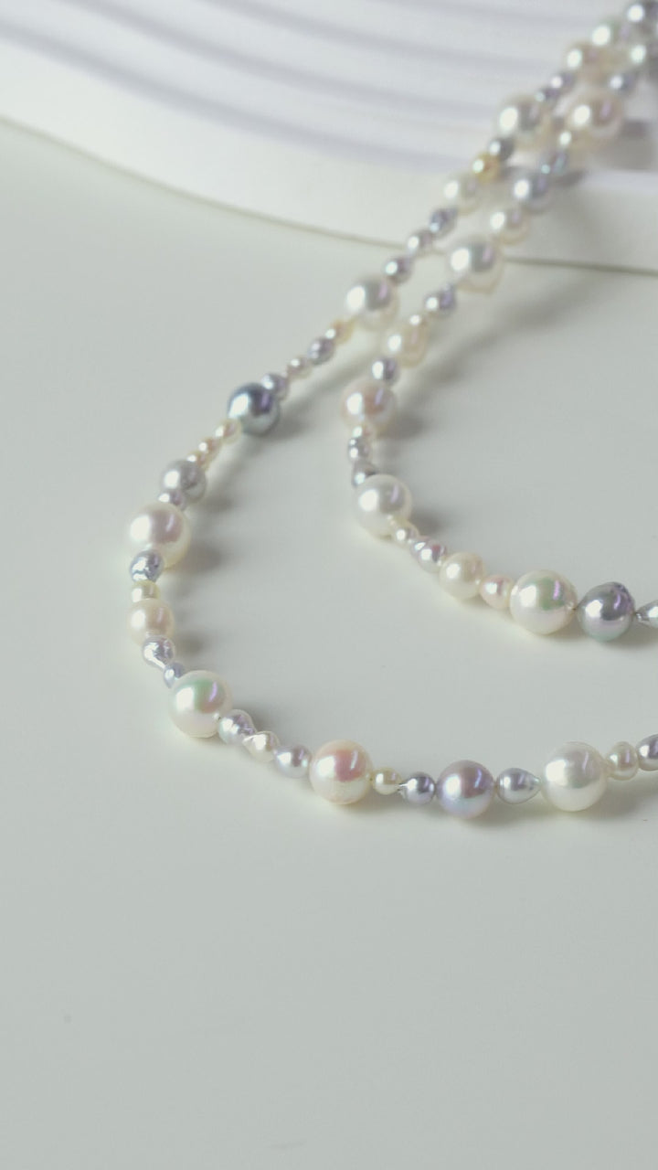 18k Gold Gray Golden Mixed Color Baroque Pearl Beaded Necklace