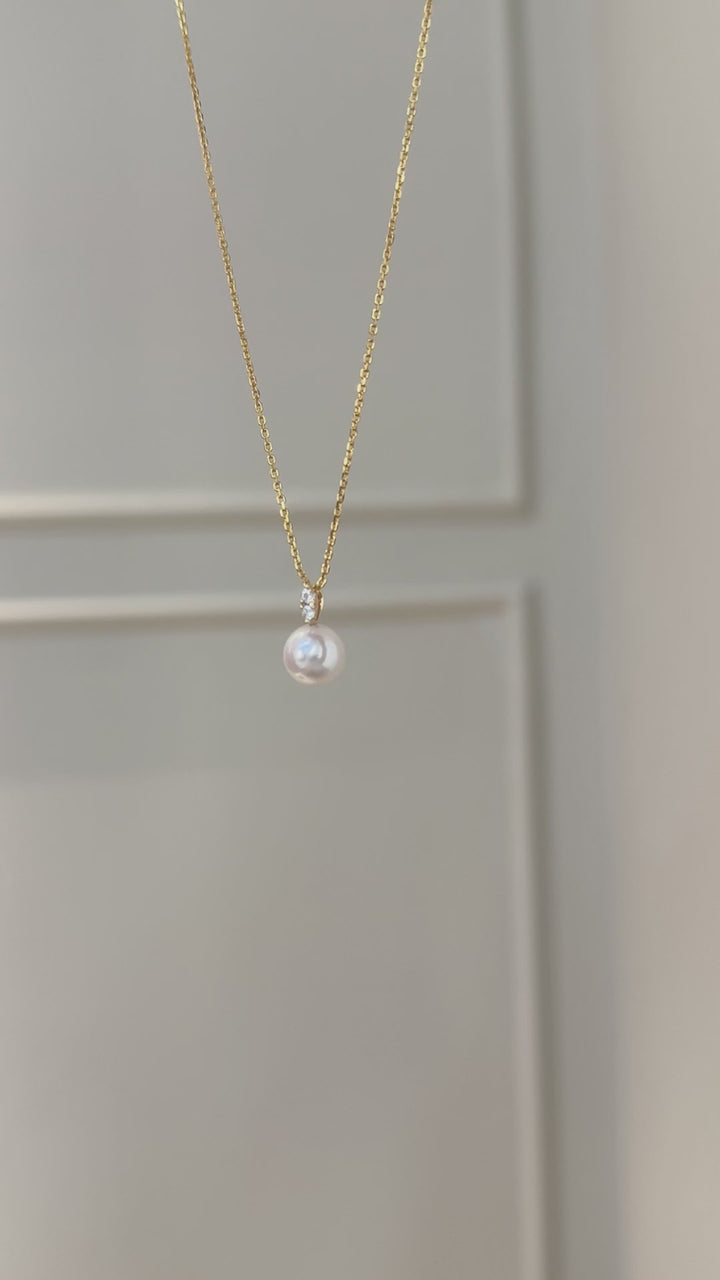 Akoya Pearl 18K Yellow Gold Twin Diamond Necklace
