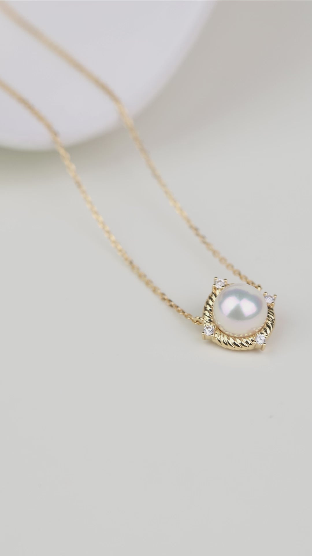Akoya 18K Gold Textured Swirl Pearl Diamond Necklace