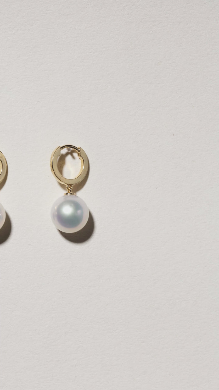10-11mm Freshwater Edison Pearl 14K Gold Drop Hoop Earrings