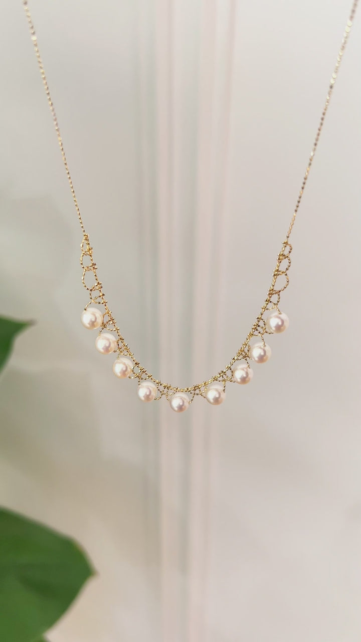 Akoya Pearl 18K Gold Woven Beaded Chain Necklace