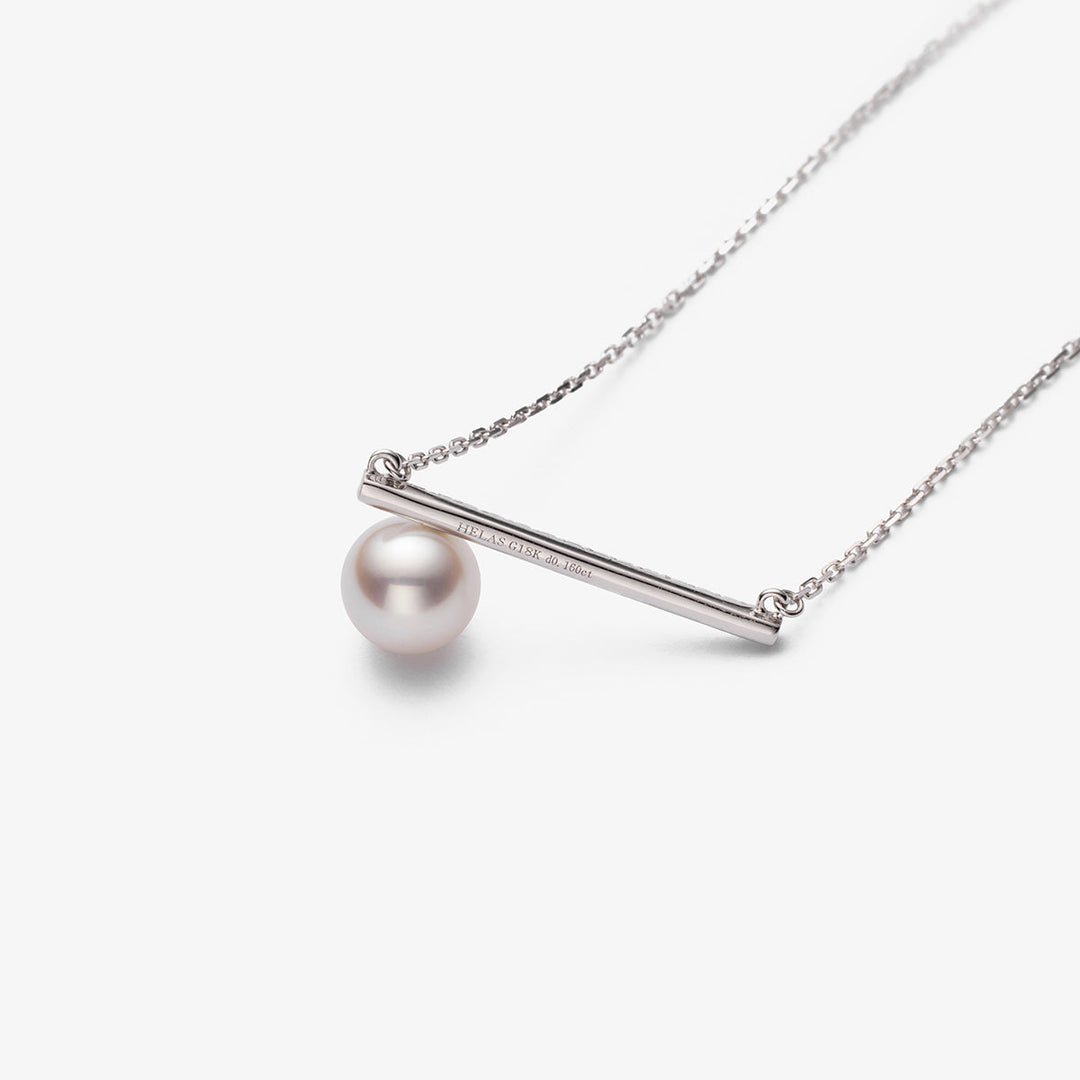 Akoya pearl and moon-shaped diamond necklace in 18K white gold from Reflection Collection, showcasing elegant jewelry design.