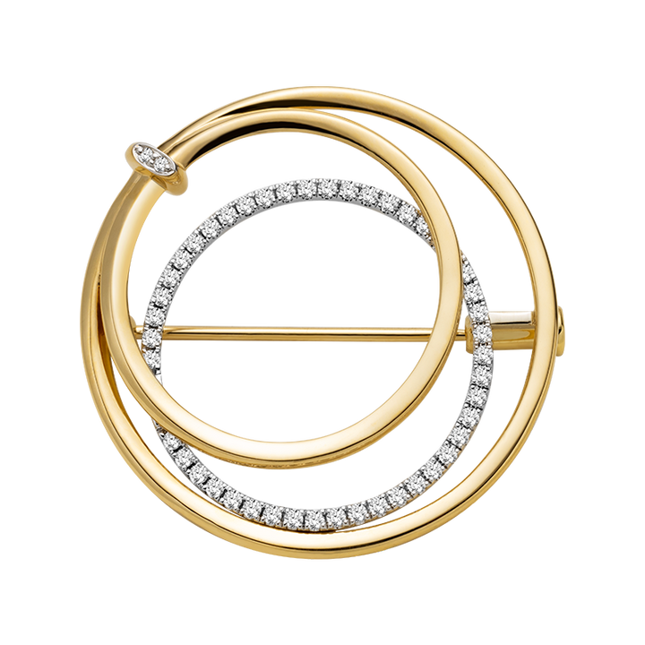18K Gold Diamond Three-ring Intersecting Brooch