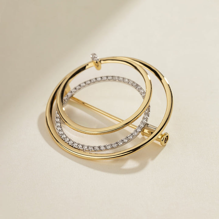 18K Gold Diamond Three-ring Intersecting Brooch