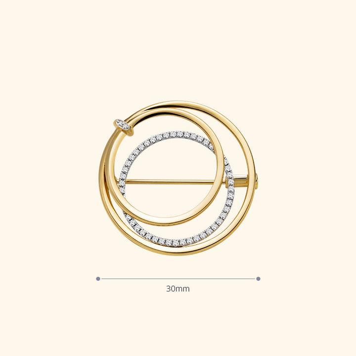 18K Gold Diamond Three-ring Intersecting Brooch