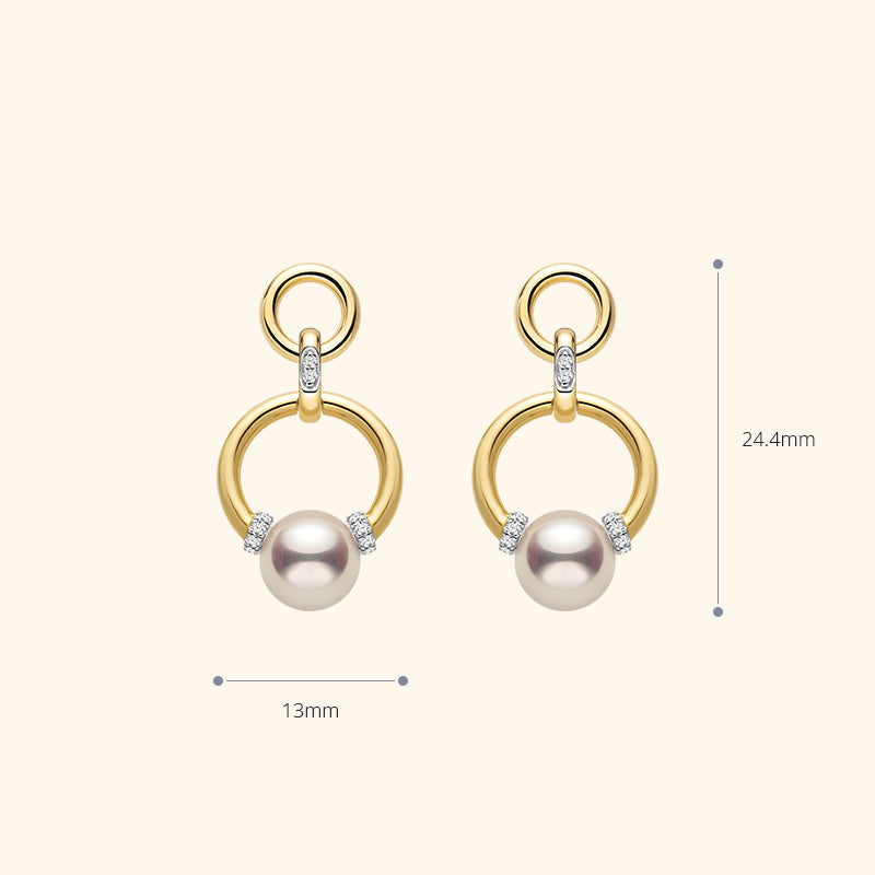 Akoya Saltwater Pearl 18K Gold Diamond Knot Round Hoop Earrings