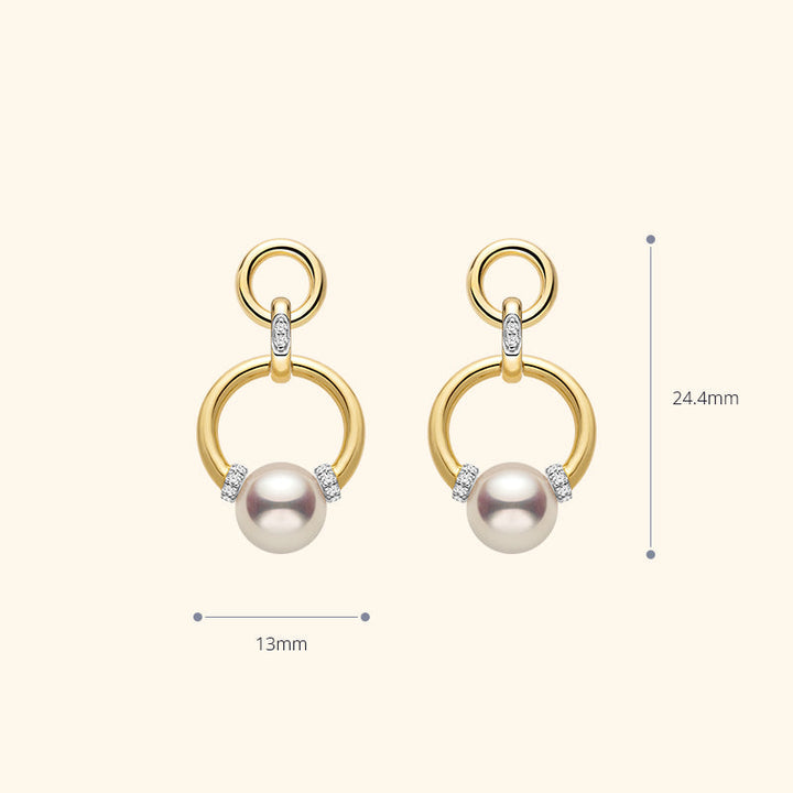 Akoya Saltwater Pearl 18K Gold Diamond Knot Round Hoop Earrings