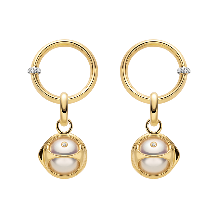 Akoya Saltwater Pearl 18K Gold Diamond Pearl-encased Hoop Earrings