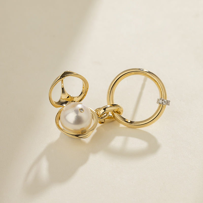 Akoya Saltwater Pearl 18K Gold Diamond Pearl-encased Hoop Earrings