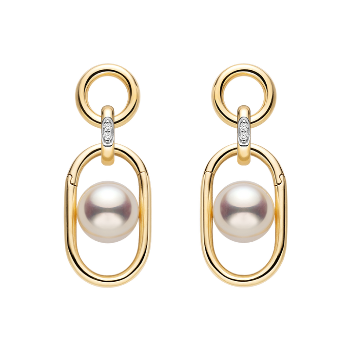 Freshwater pearl gold vermeil interlocking oval hoop drop earrings, short style, full product view