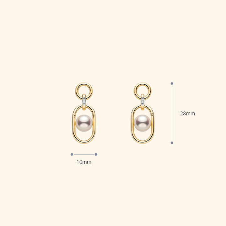 Freshwater pearl gold vermeil oval drop earring size reference — 10mm wide, 28mm long, short style