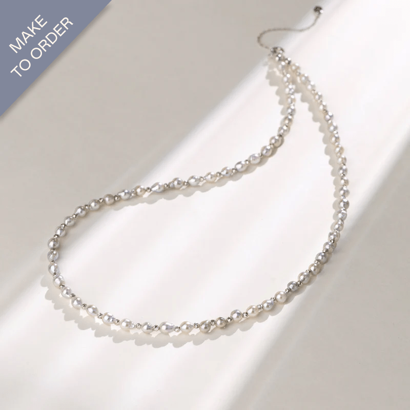 Silver Blue Akoya Baroque Pearl 18K Gold Interlaced Necklace - HELAS Jewelry