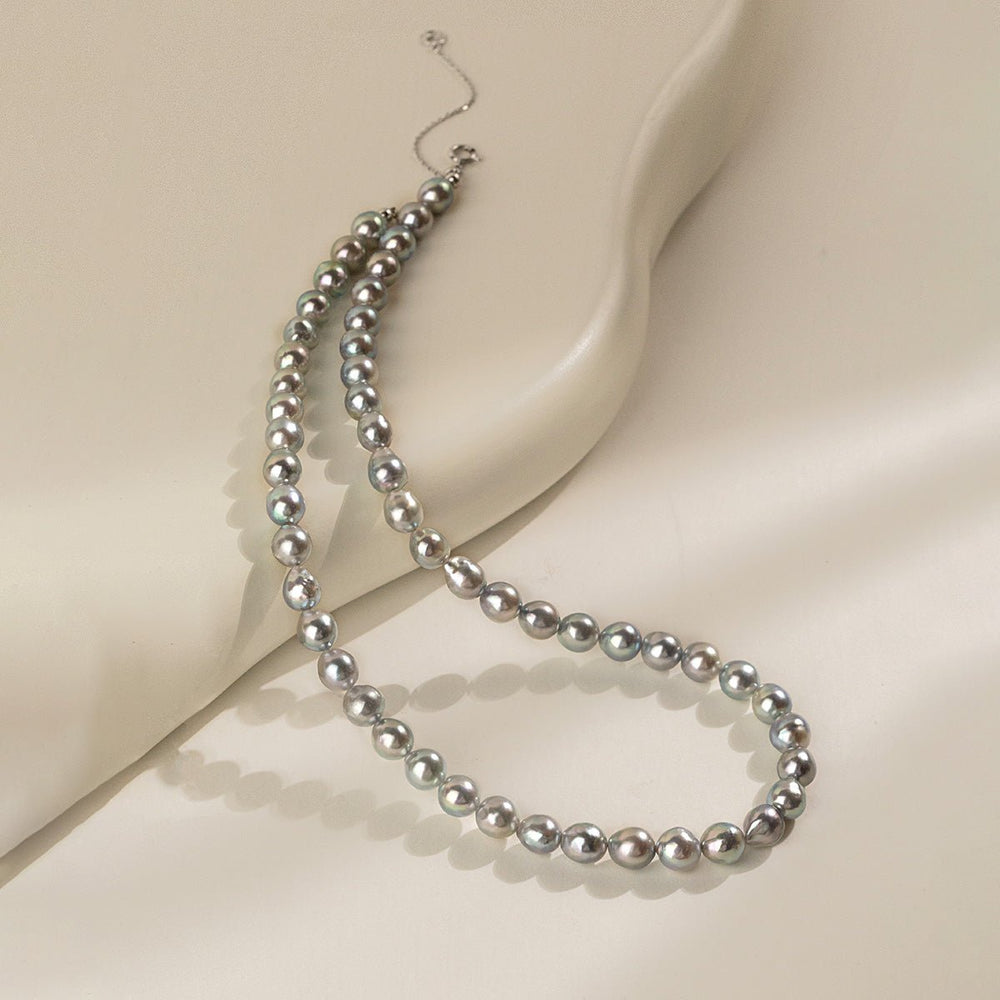 Silver Blue Baroque Akoya Pearl 18K Gold Classic Strand Necklace - HELAS Jewelry