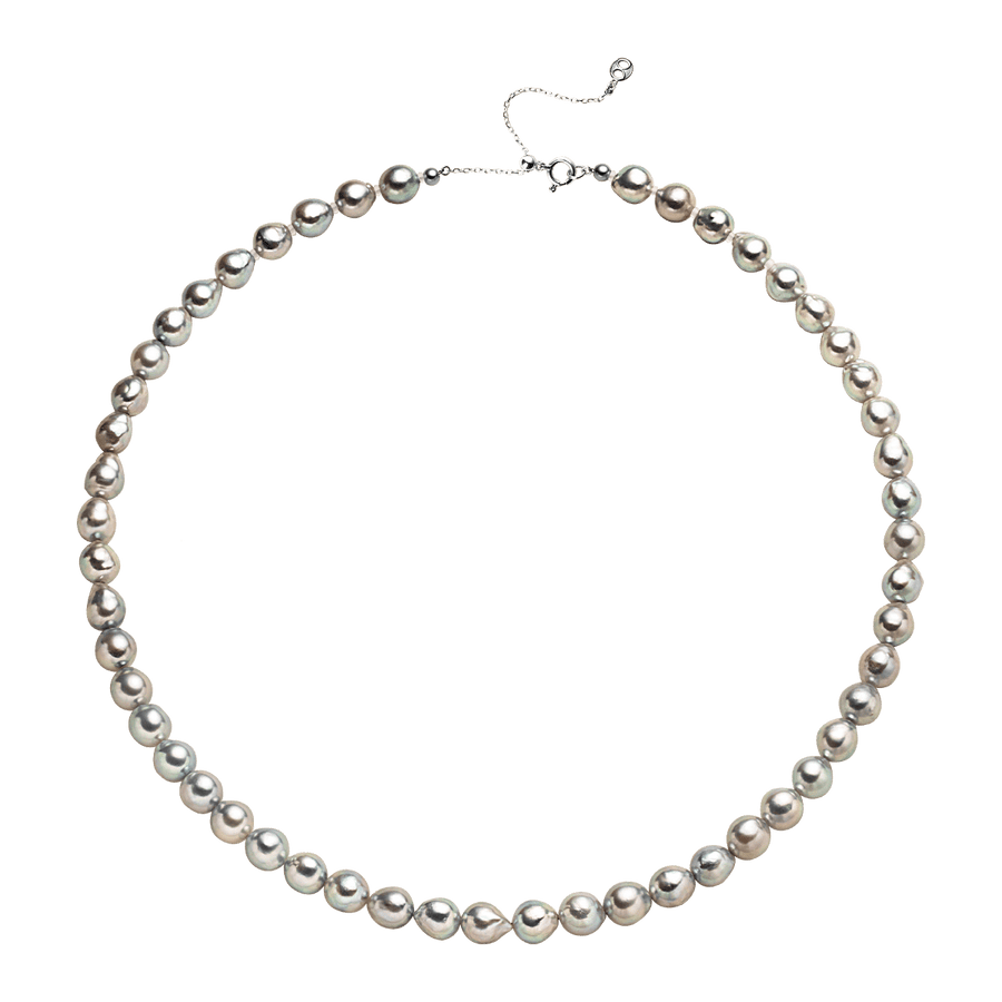 Silver Blue Baroque Akoya Pearl 18K Gold Classic Strand Necklace - HELAS Jewelry