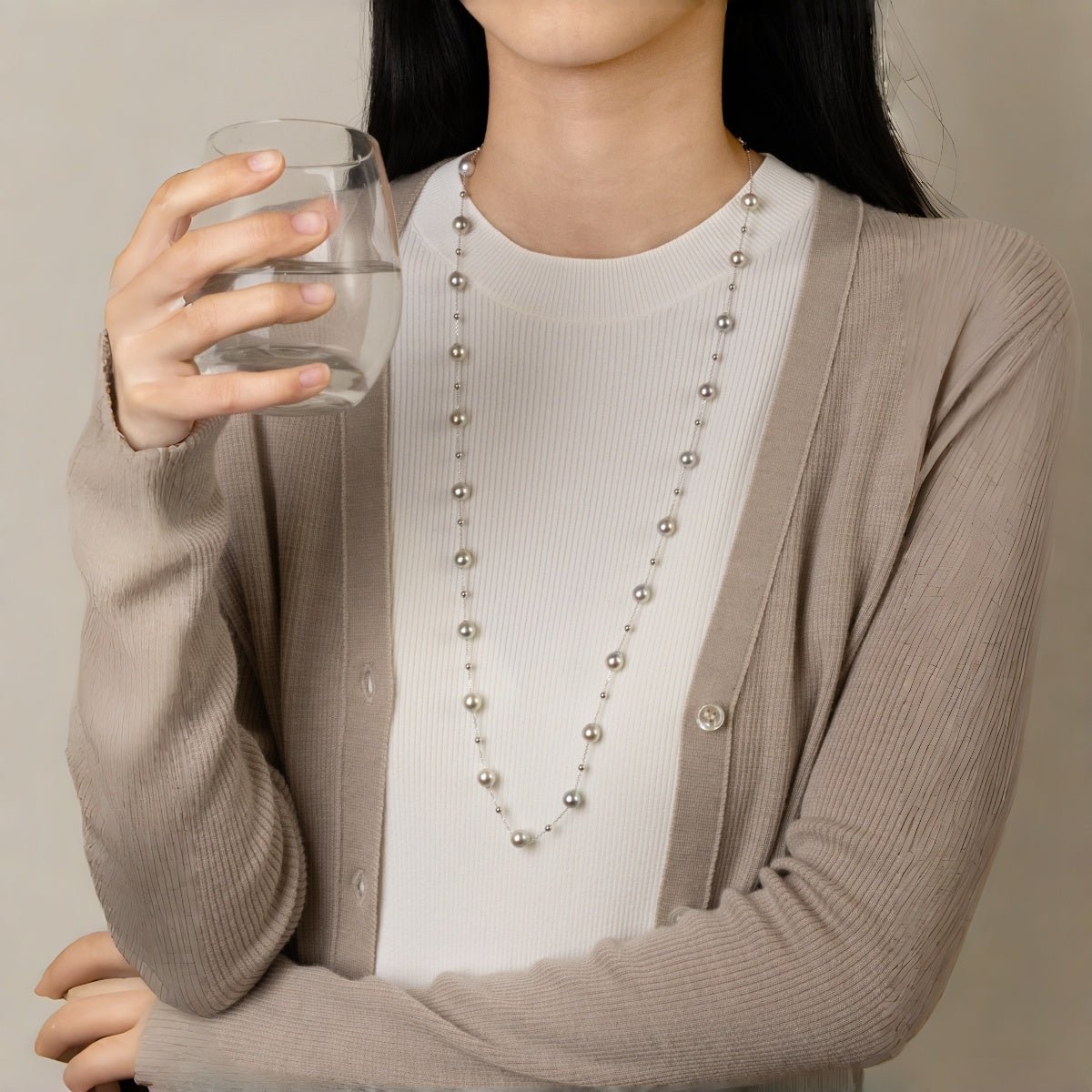 Silver - Blue Baroque Pearl 18K Gold Long Station Necklace - HELAS Jewelry