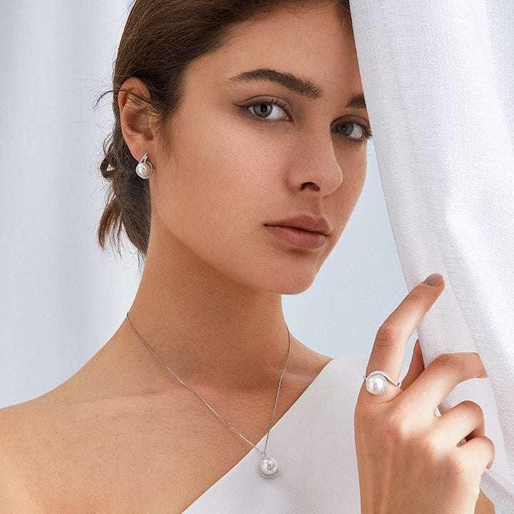 South Sea Pearl 18K White Gold Diamonds Shell Embrace Earrings - HELAS Jewelry