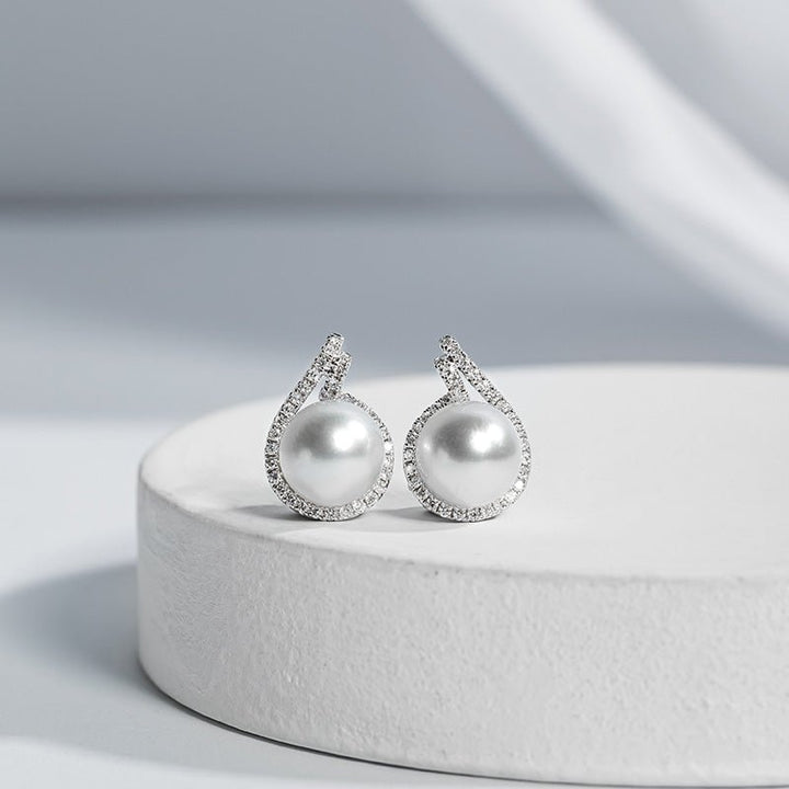 South Sea Pearl 18K White Gold Diamonds Shell Embrace Earrings - HELAS Jewelry