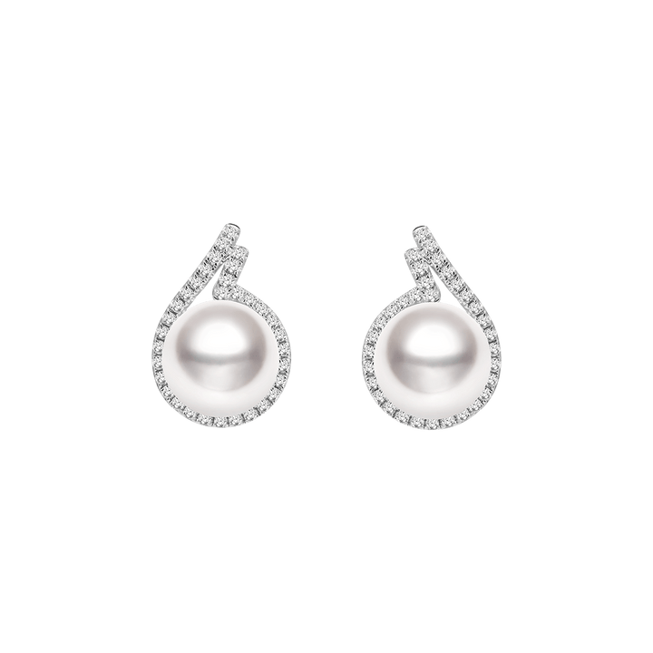 South Sea Pearl 18K White Gold Diamonds Shell Embrace Earrings - HELAS Jewelry