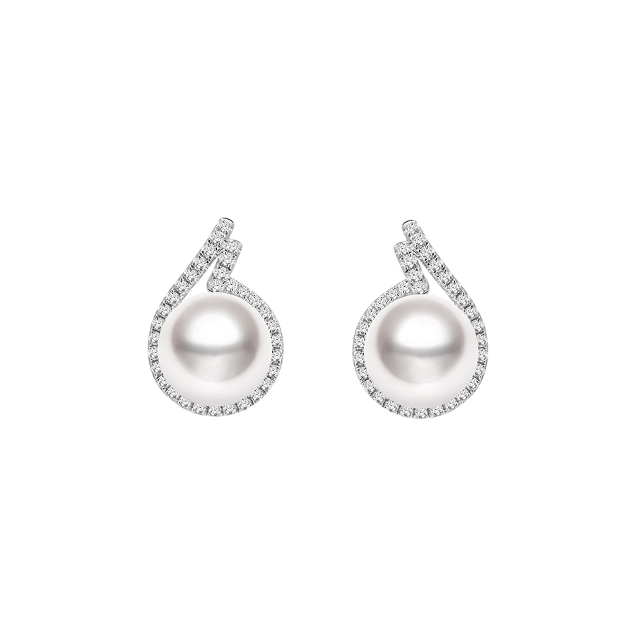 South Sea Pearl 18K White Gold Diamonds Shell Embrace Earrings - HELAS Jewelry