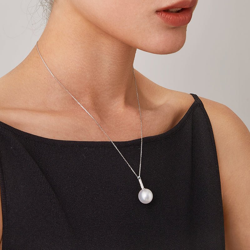 South Sea Pearl 18K White Gold Diamonds Solitaire Pendant Necklace - HELAS Jewelry
