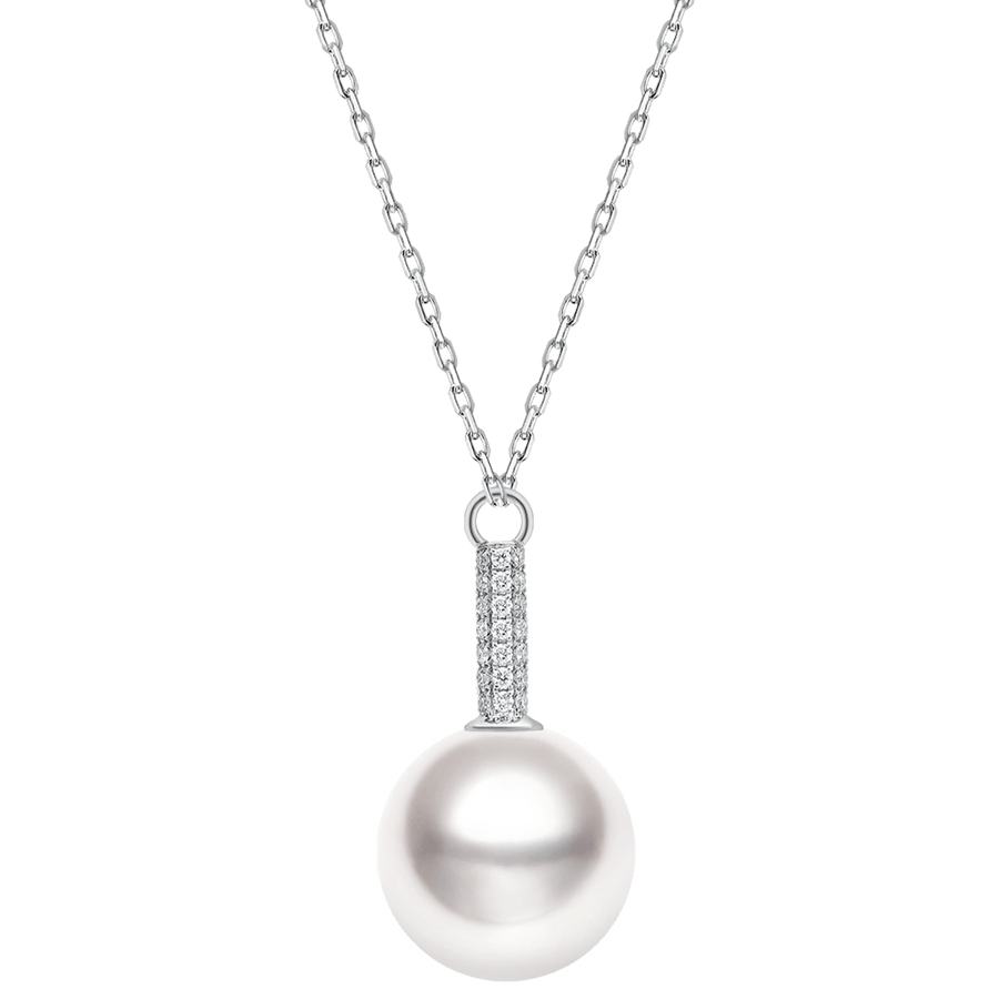 South Sea Pearl 18K White Gold Diamonds Solitaire Pendant Necklace - HELAS Jewelry