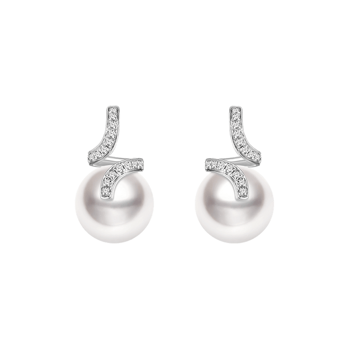 South Sea Pearl 18K White Gold Elegant Wave Stud Diamonds Earrings - HELAS Jewelry