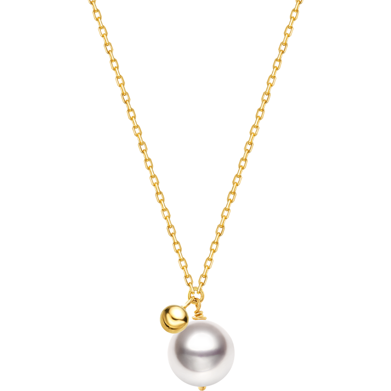 Akoya pearl 18K gold ball necklace from Star Trails Collection, featuring a elegant string of lustrous pearls with gold accents.