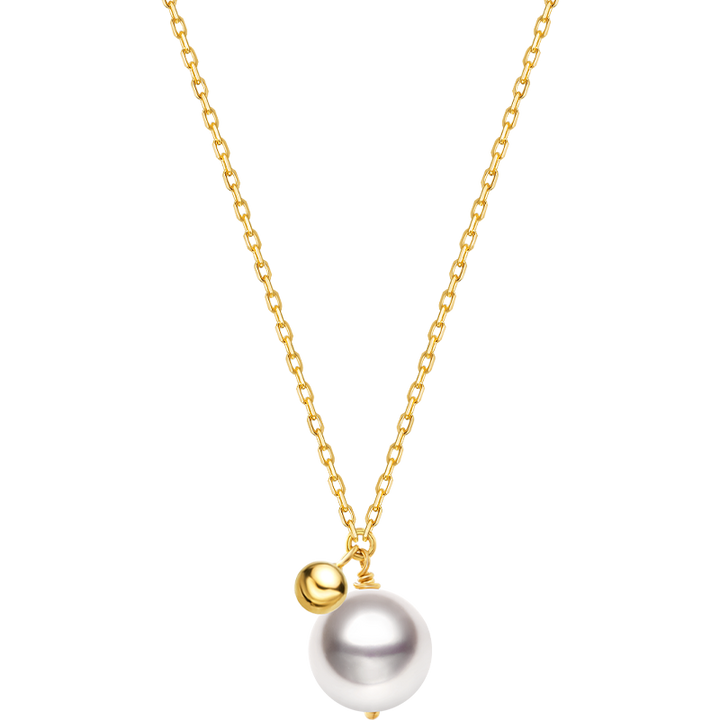 Akoya pearl 18K gold ball necklace from Star Trails Collection, featuring a elegant string of lustrous pearls with gold accents.