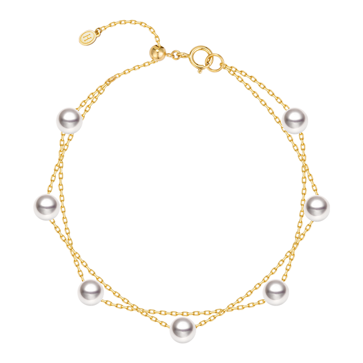 Akoya pearl and 18K gold baby's breath double strand bracelet from Star Trails Collection, featuring elegant pearls and gold accents.
