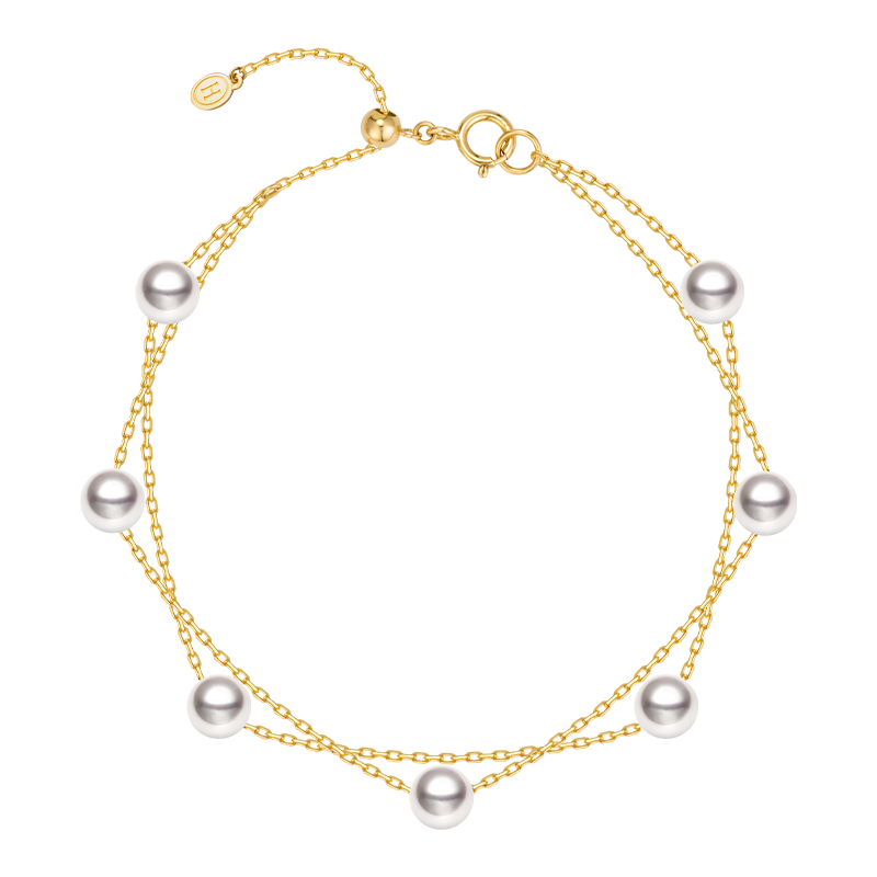 Akoya pearl and 18K gold baby's breath double strand bracelet from Star Trails Collection, featuring elegant pearls and gold accents.