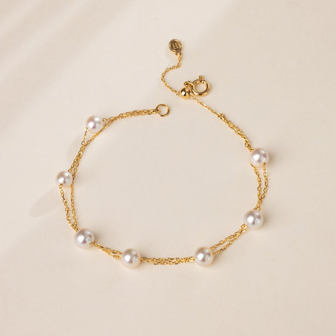 Akoya Pearl 18K Gold Baby's Breath Double Strand Bracelet - HELAS Jewelry