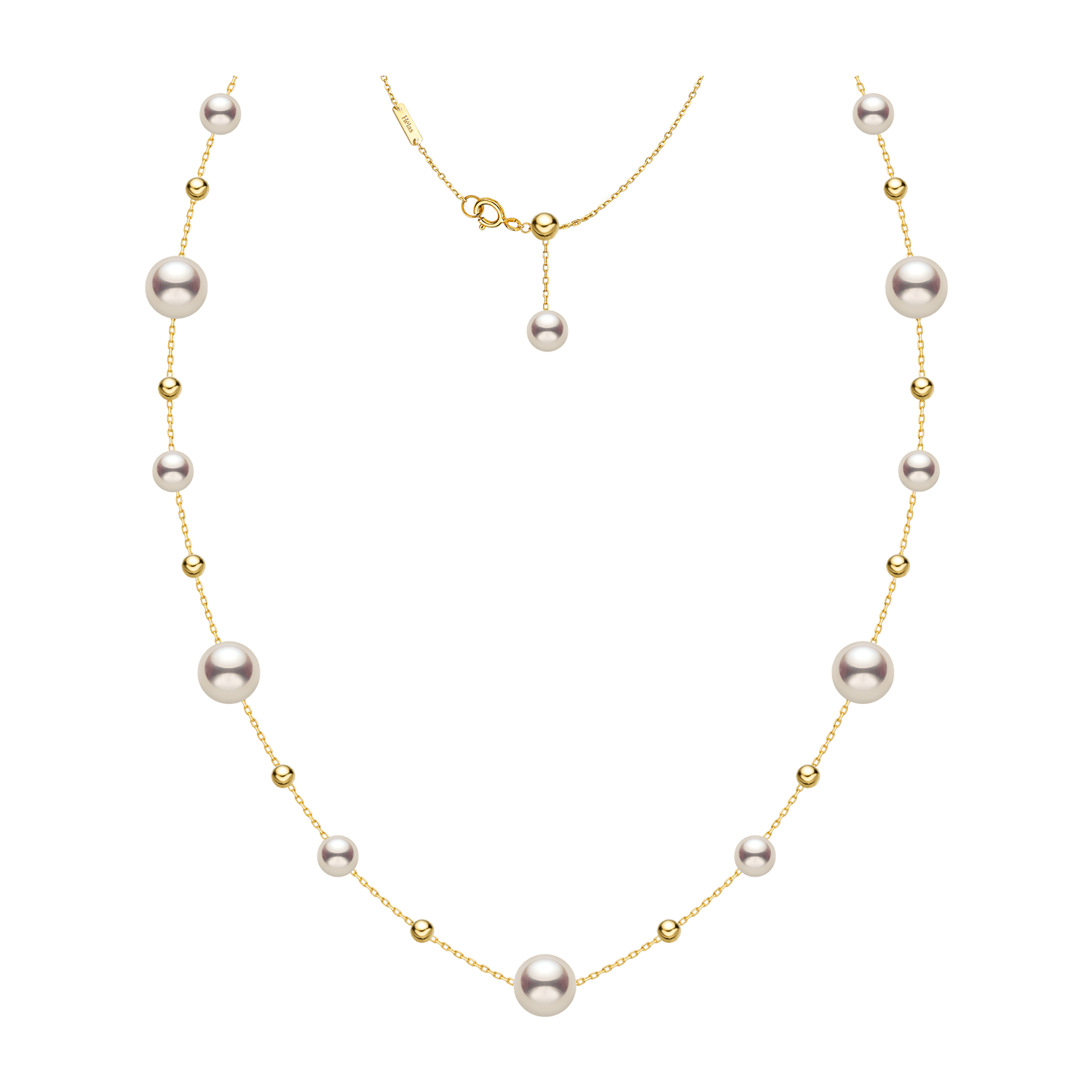 AAAAA freshwater pearl gold vermeil station necklace in 925 sterling silver, white background