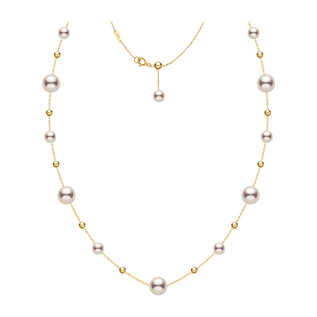 AAAAA freshwater pearl gold vermeil station necklace in 925 sterling silver, white background