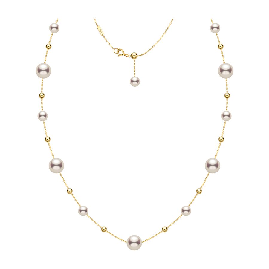 AAAAA freshwater pearl gold vermeil station necklace in 925 sterling silver, white background