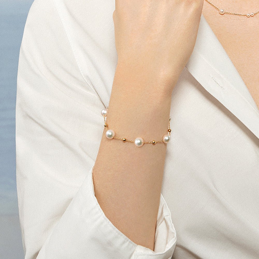 Akoya Pearl 18K Gold Baby's Breath Fashion Bracelet - HELAS Jewelry