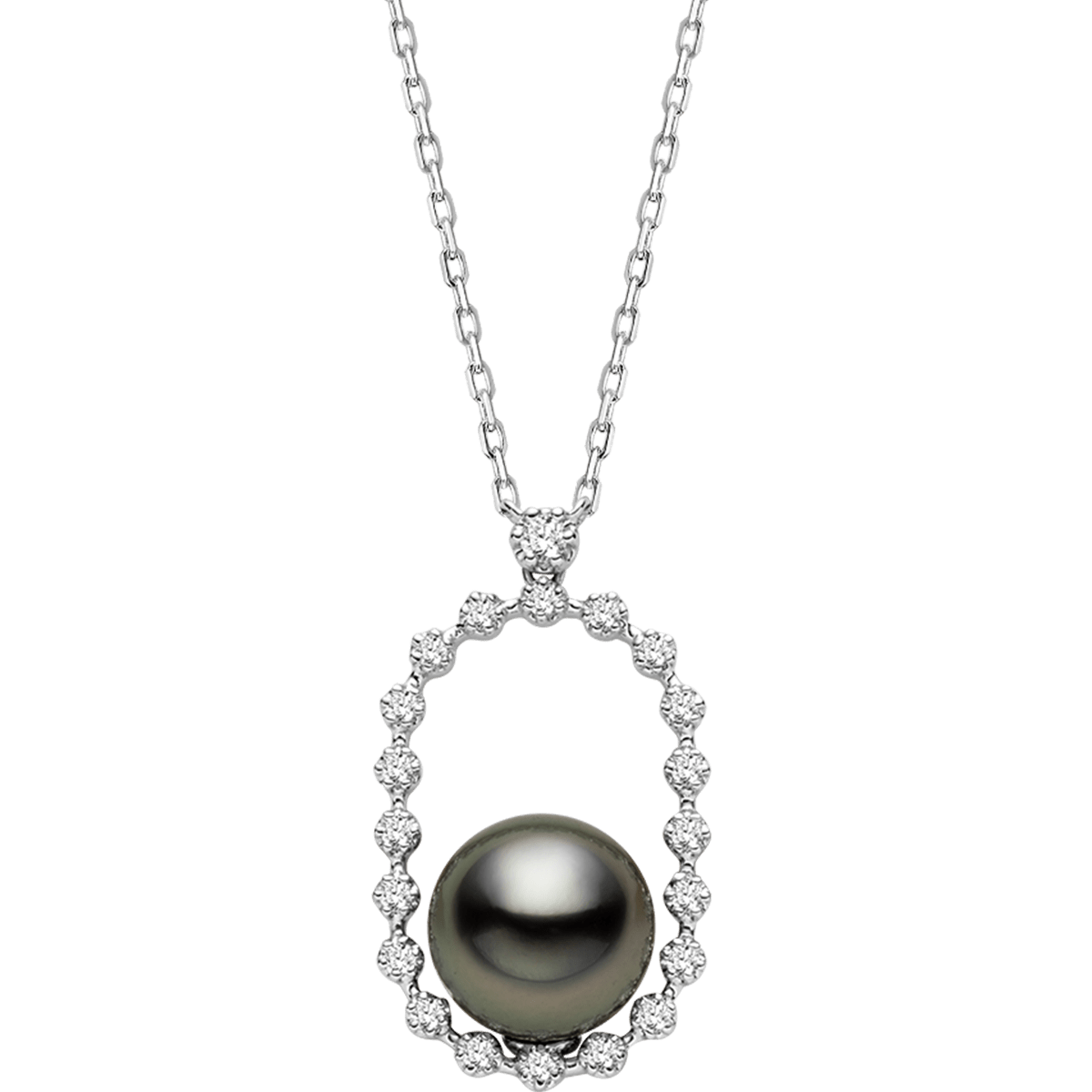Tahitian Black Pearl 18K Gold Diamond Sparkling Circle Necklace - HELAS Jewelry