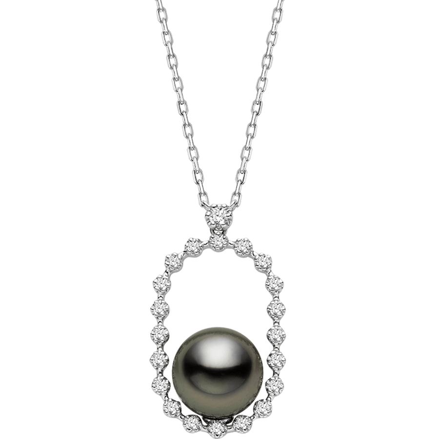 Tahitian Black Pearl 18K Gold Diamond Sparkling Circle Necklace
